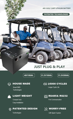 100Ah batería de litio de 48 voltios para el carro de golf 51.2v 200Ah Lifepo4 con el cargador de Bms