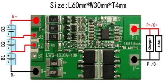 Placa de circuito recargable de la protección de BMS Battery Lithium 3.2v 4s 10a 12.8v